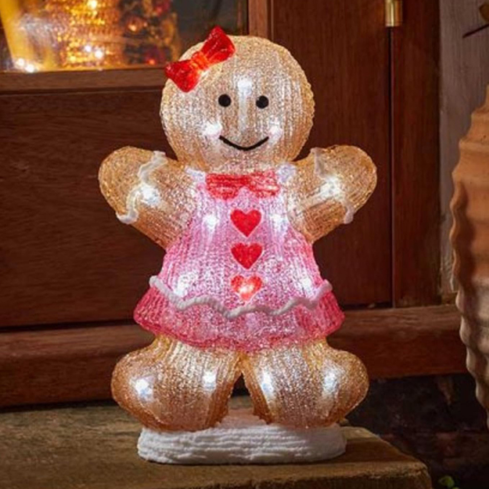 Samuel Alexander 24 Cool White LED Gingerbread Girl Battery Operated Christmas Decoration 30cm Image 1