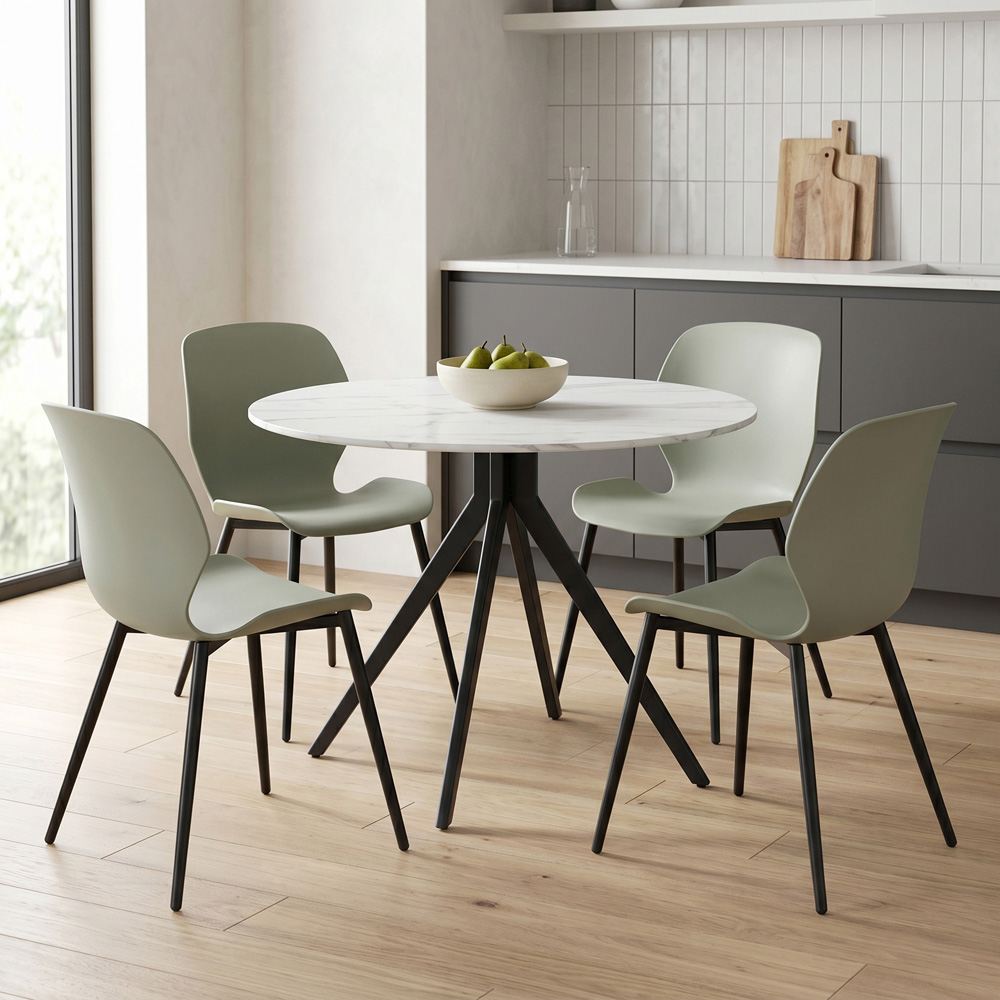 Core Products Aspen Carnaby 4 Seater Sintered Stone Plastic Round Dining Set Sage Green Image 1