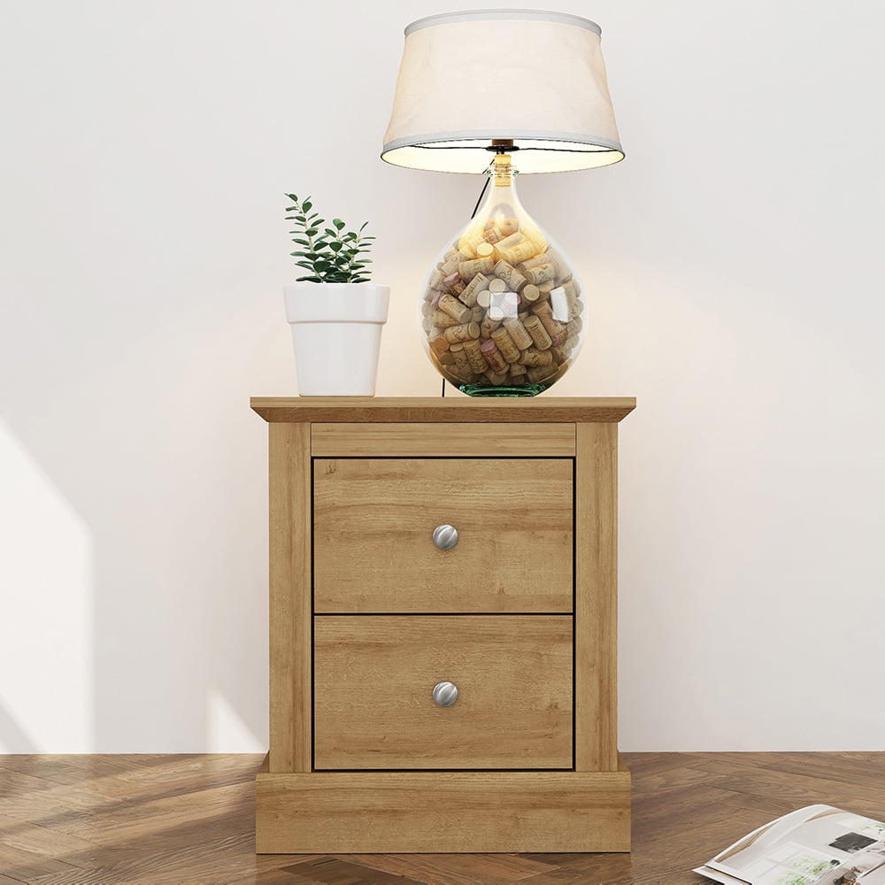 Devon 2 Drawer Oak Bedside Cabinet Image 3