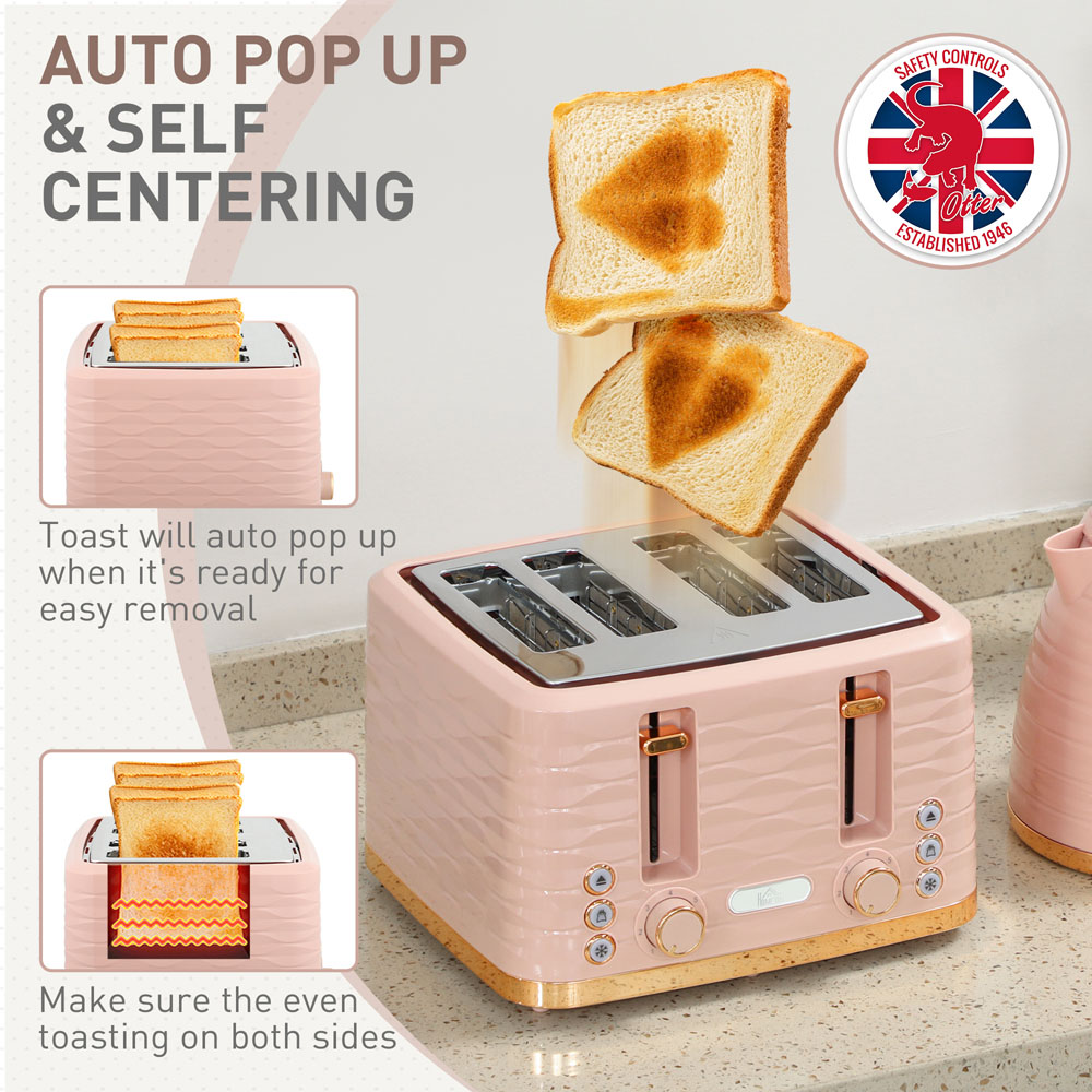 HOMCOM 800-162V70PK Light Pink 1.7L Kettle and 4 Slice Toaster Set Image 6