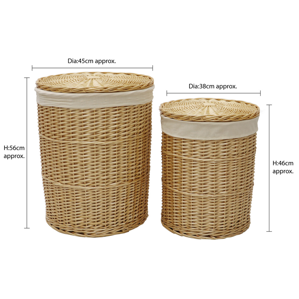 JVL 4 Piece Acacia Honey Round Willow Laundry and Waste Paper Basket Set Image 8