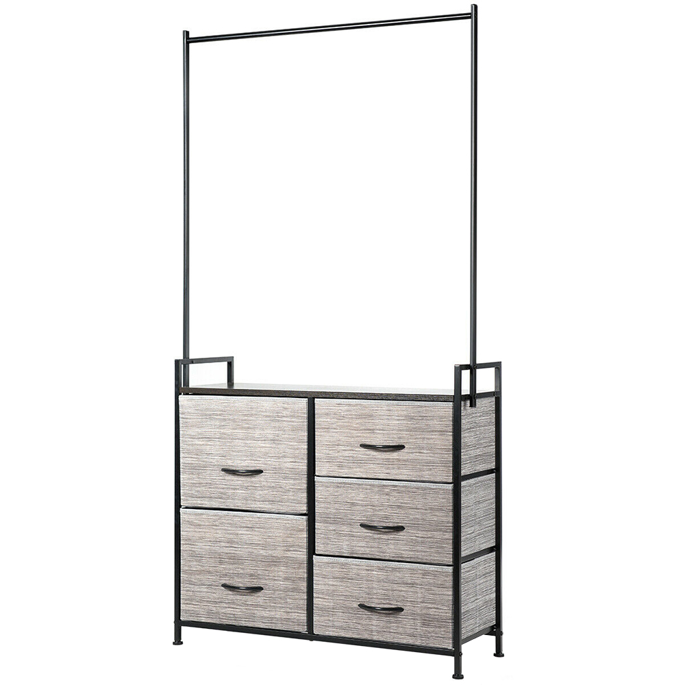 Costway 5 Drawer Storage Unit with Clothes Rack Image 1