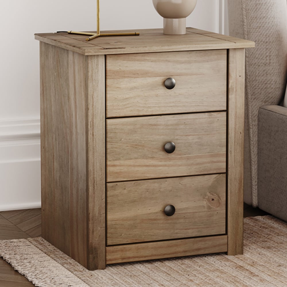 Vida Designs Panama 3 Drawer Pine Bedside Table Image 1