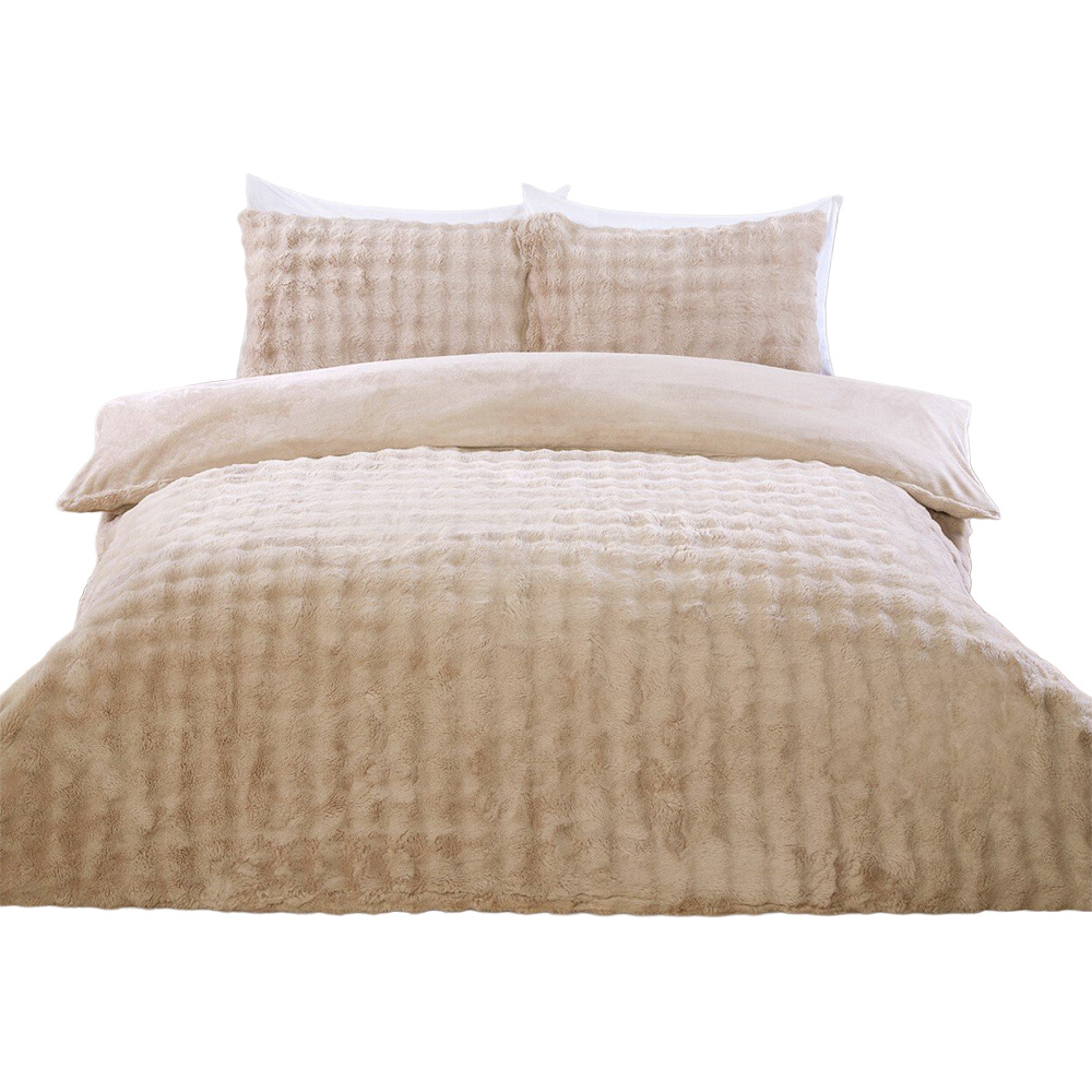 Aurora Faux Fur Duvet Set - Champagne / Double Image 2