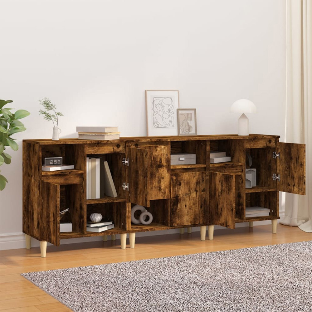 vidaXL 2 Door 2 Shelf Smoked Oak Sideboard Set of 3 Image 3