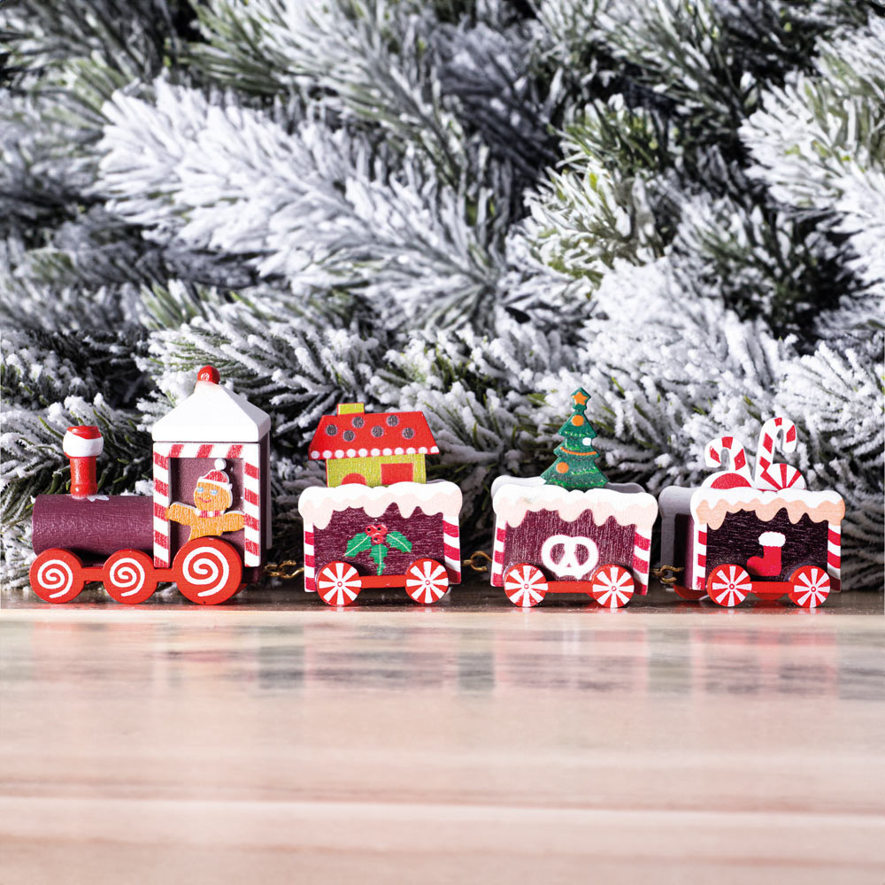 St Helens Multicolour Wooden Christmas Pudding Train Set Decoration Image 4