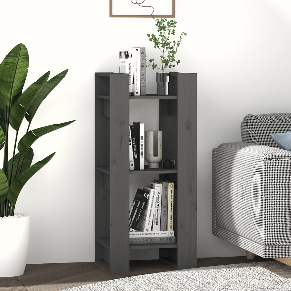 vidaXL 3 Shelf Grey Solid Pine Bookcase Image 7