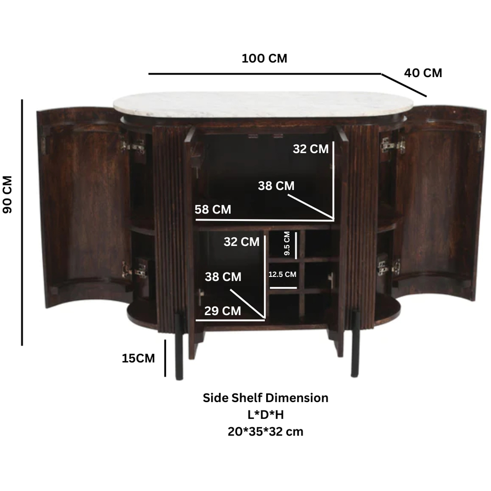 Brooklyn Opal 4 Door Marble Top Solid Wood Drinks Cabinet Image 9