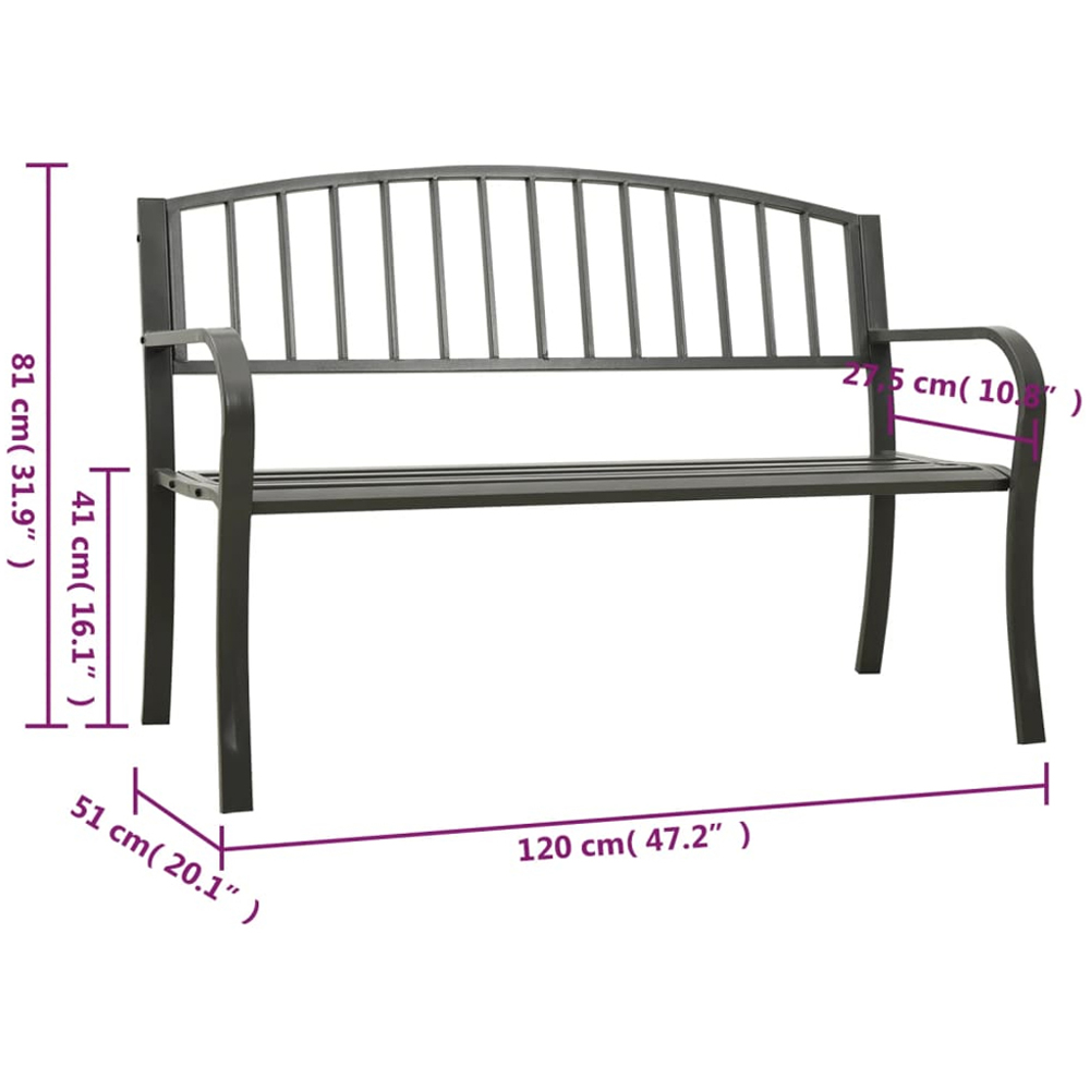 vidaXL 2 Seater Grey Powder Coated Steel Garden Bench Image 6