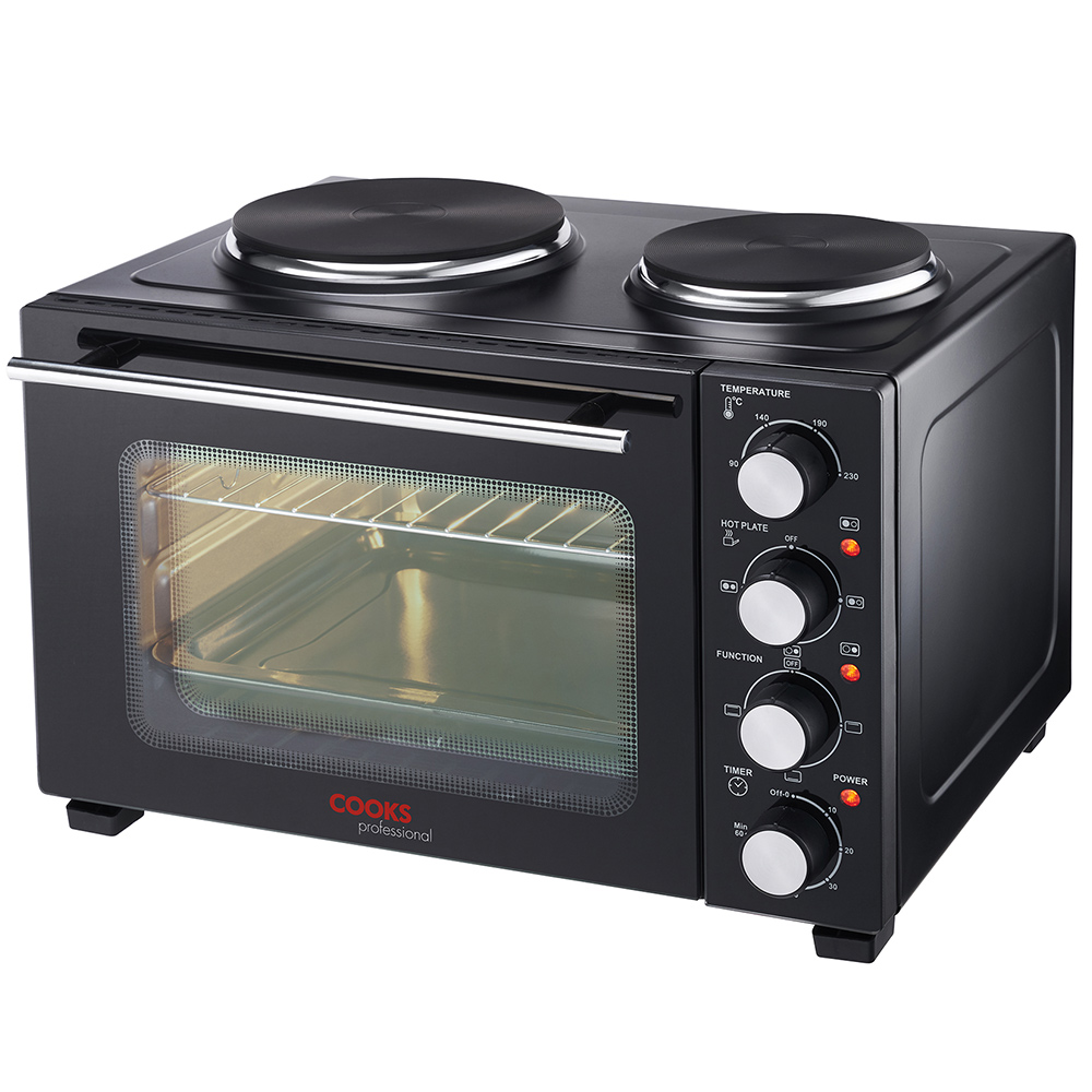 Cooks Professional K304 28L Mini Oven with 2 Hot Plates 3200W Image 1