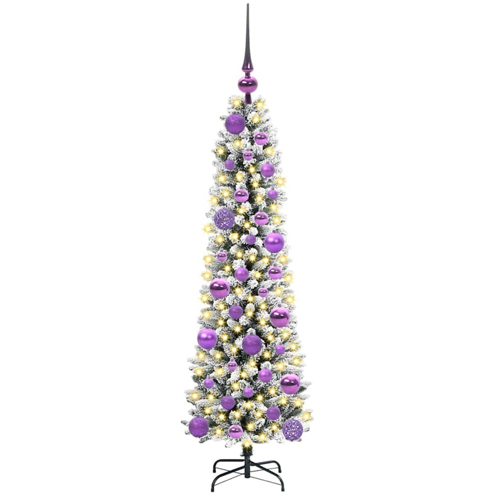 vidaXL Pre-Lit Warm White LED and Lilac Baubles White Artificial Christmas Tree with Stand 4ft Image 1