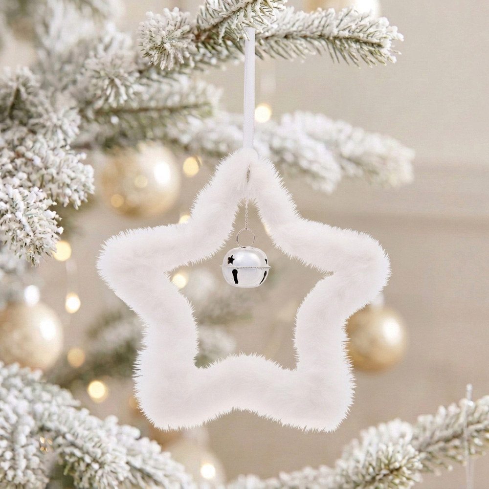 Fluffy Hanging Star Decoration White Image 2