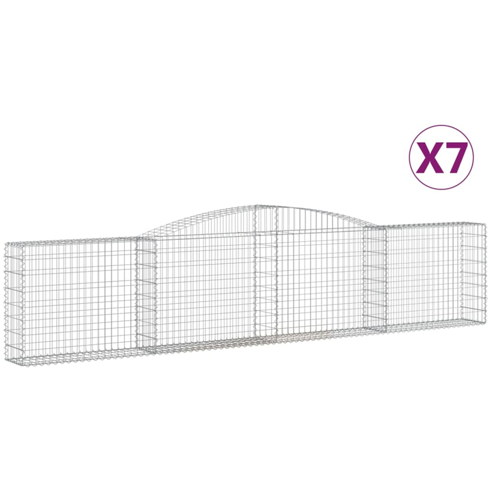 vidaXL Silver Galvanised Iron Arched Gabion Basket 400 x 30 x 80/100cm 7 Pack Image 2