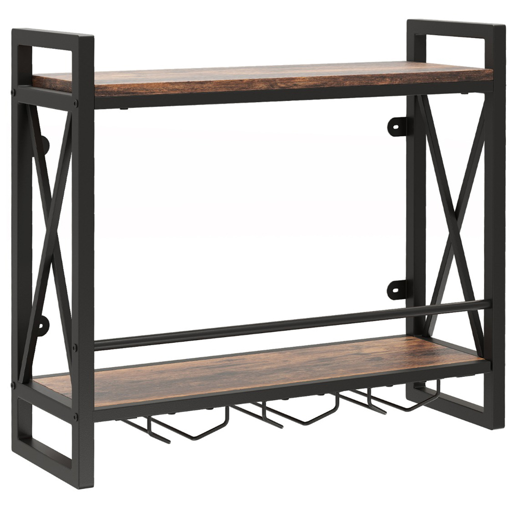Costway 2 Shelf Wall Mounted Metal Wine Rack with 3 Glass Holders Image 2