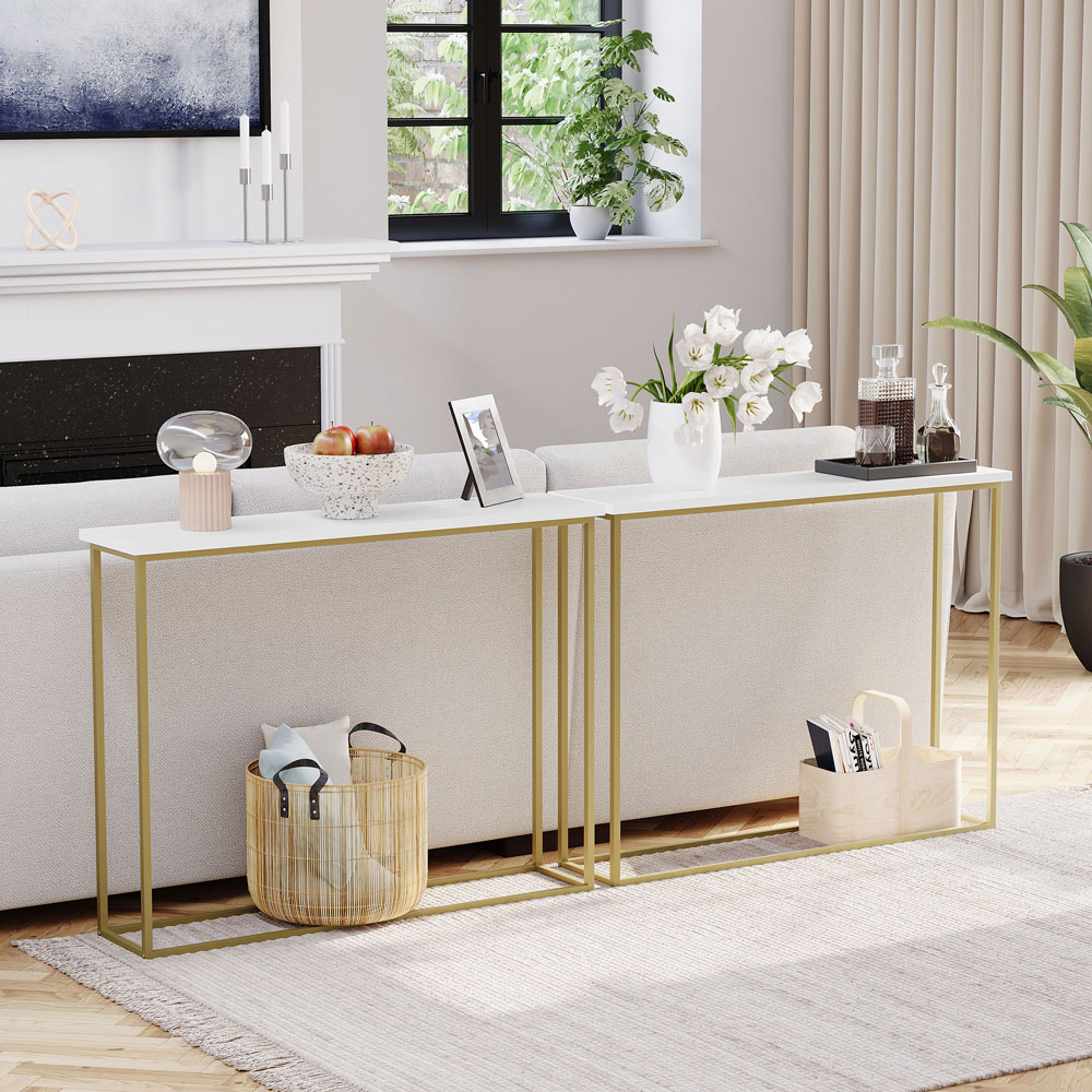 VIDA DESIGNS White and Gold Metal Leg Console Table Image 5
