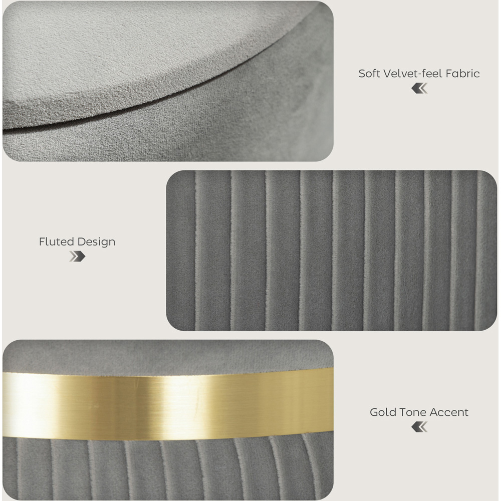 Portland Light Grey Velvet Round Pouffe Footstool with Storage Image 5
