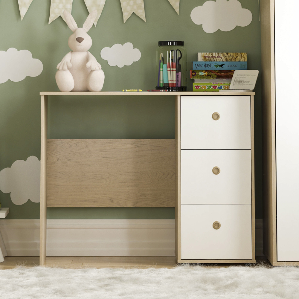 Junior Vida Neptune 3 Drawer White and Oak Desk Image 6