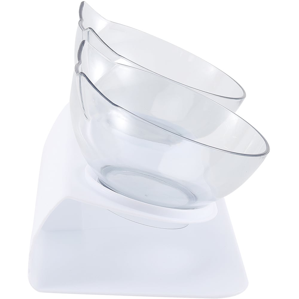 H&O Direct Transparent Double Bowl Elevated Tilted Pet Feeder with White Stand Image 2