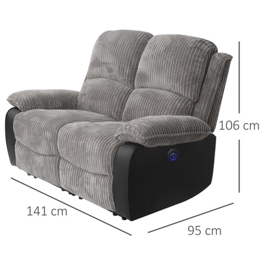 Comfy Living 2 Seater Grey Cord Fabric Electric Recliner Sofa Image 8