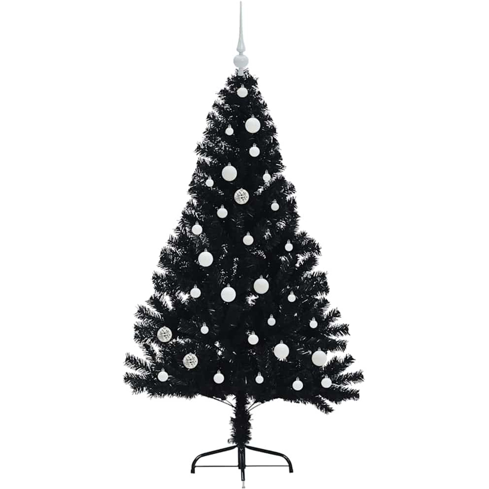 vidaXL Pre-Lit White Baubles Black Artificial Christmas Tree 5ft Image 4