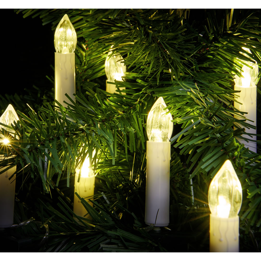 Wilko 20 Warm White Battery-Operated Clip On Candle Christmas Lights with Clear Cable Image 1