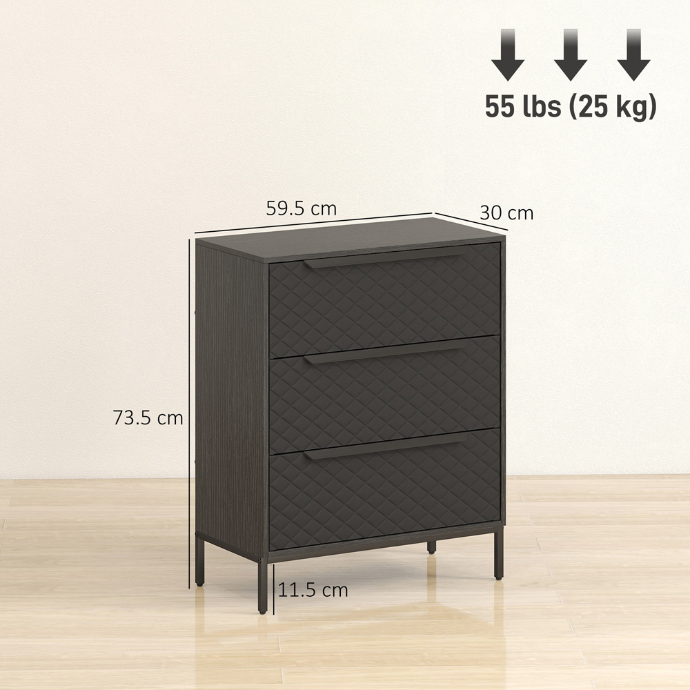 Portland 3 Fabric Drawer Black Chest of Drawers Image 9