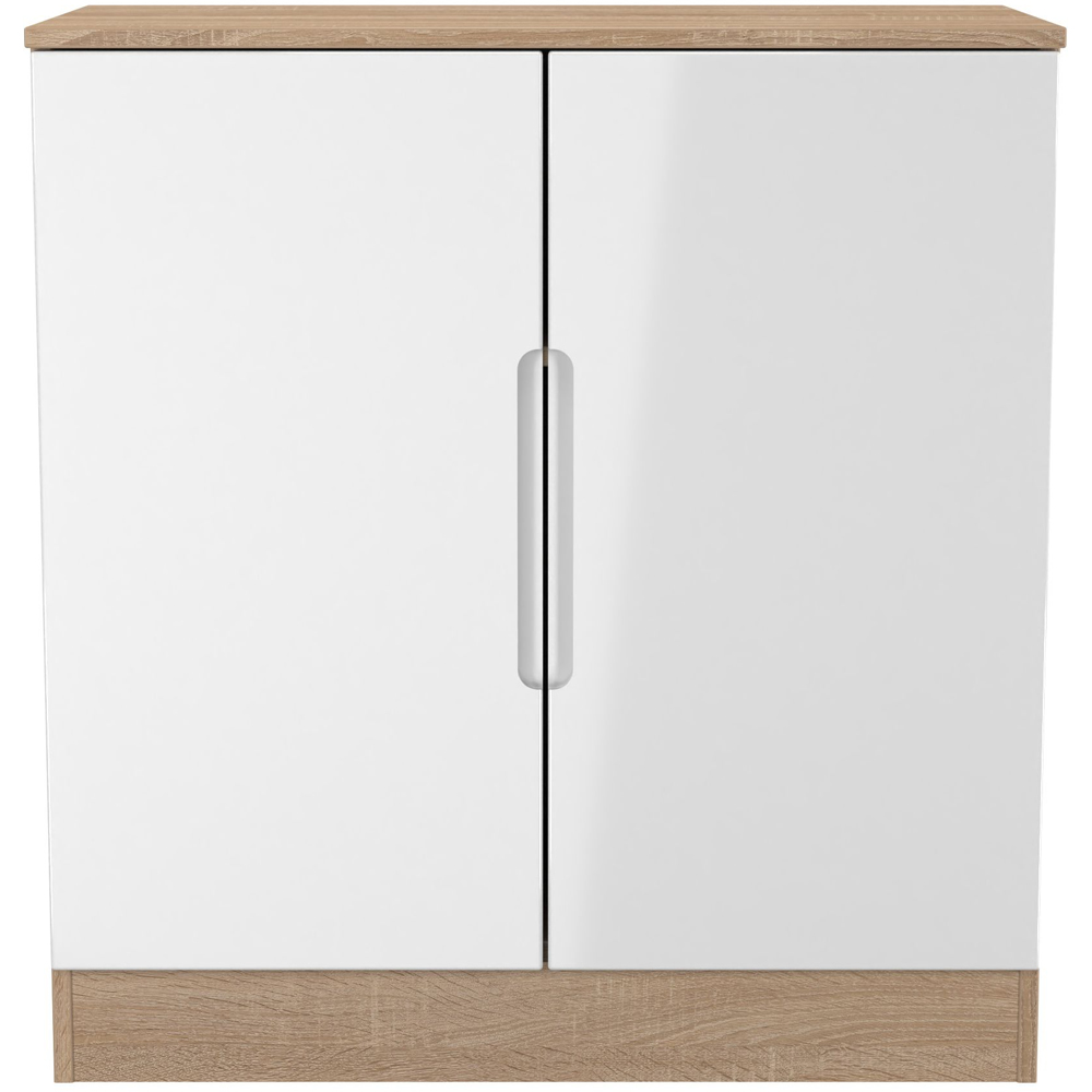 Crowndale Milan 2 Door White Gloss and Bardolino Oak Storage Cabinet Ready Assembled Image 2