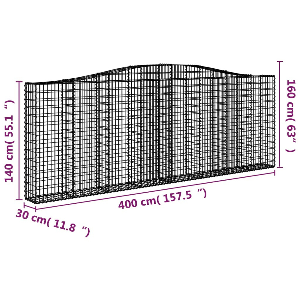 vidaXL Silver Galvanised Iron Arched Gabion Basket 400 x 30 x 140/160cm 6 Pack Image 5