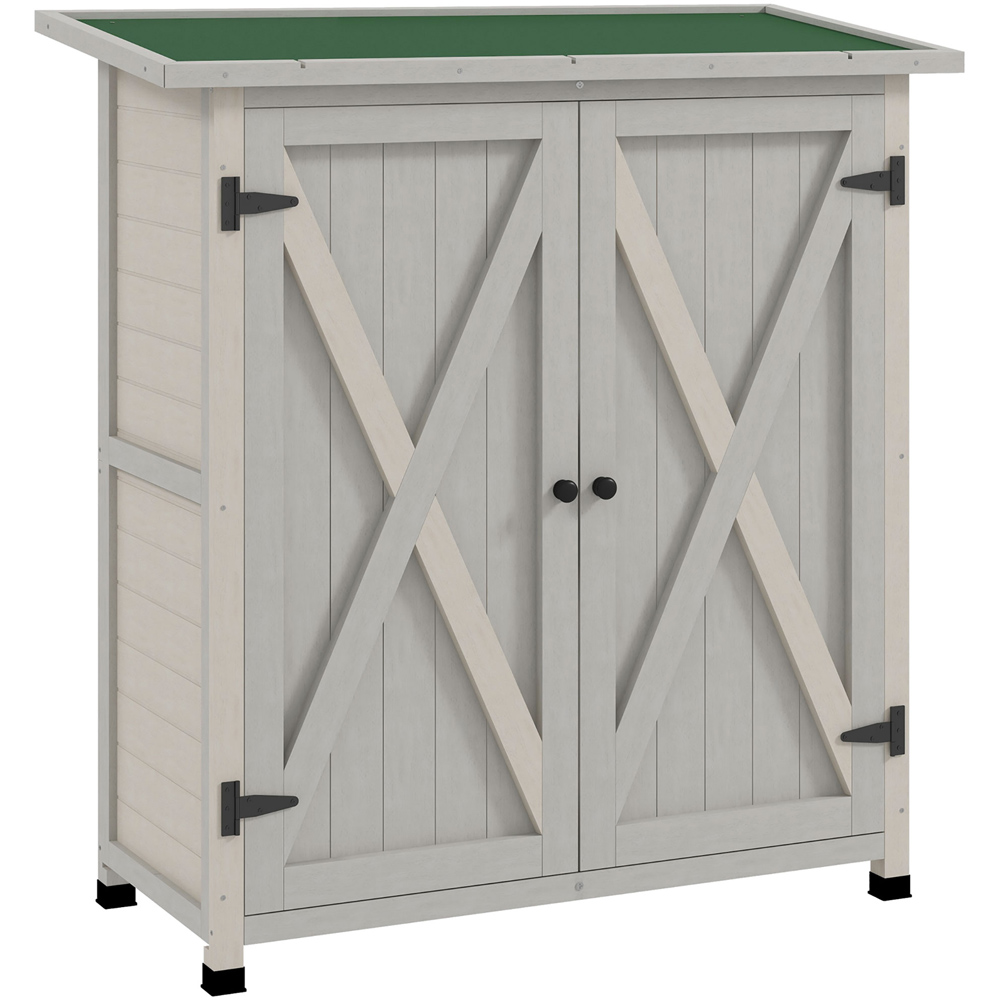 Outsunny 4 x 3ft Light Grey Double Door Wooden Garden Storage Shed Image 1