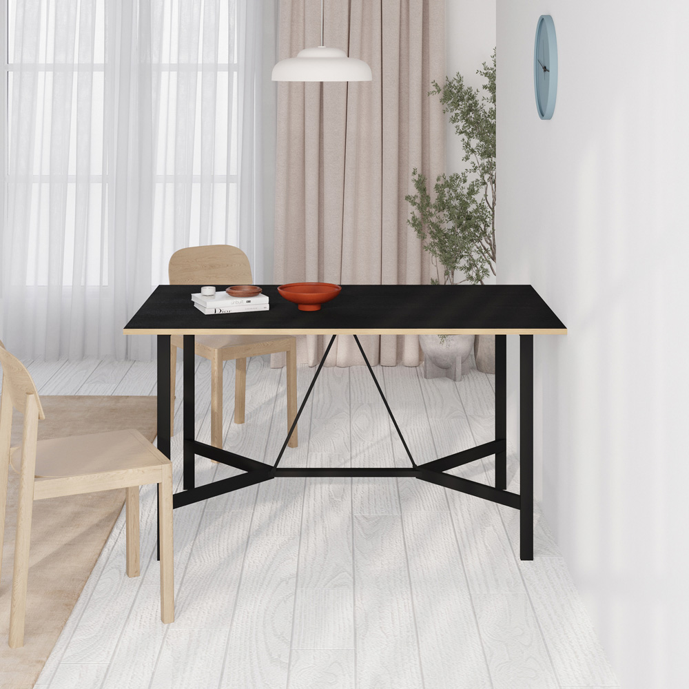 Decortie Dalma Black Wooden Dining Table with Black Metal Legs Image 4