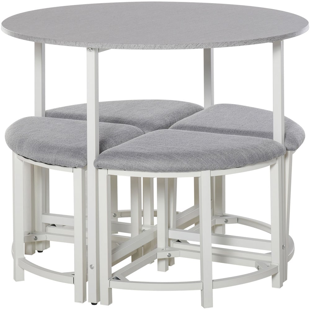 Portland 4 Seater Wooden Round Dining Set Grey Image 2