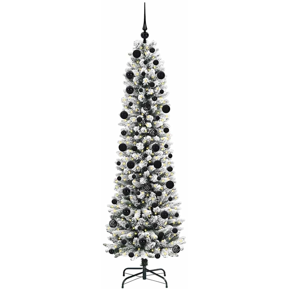 vidaXL Pre-Lit Warm White LED and Black Baubles White Artificial Christmas Tree with Stand 7ft Image 1