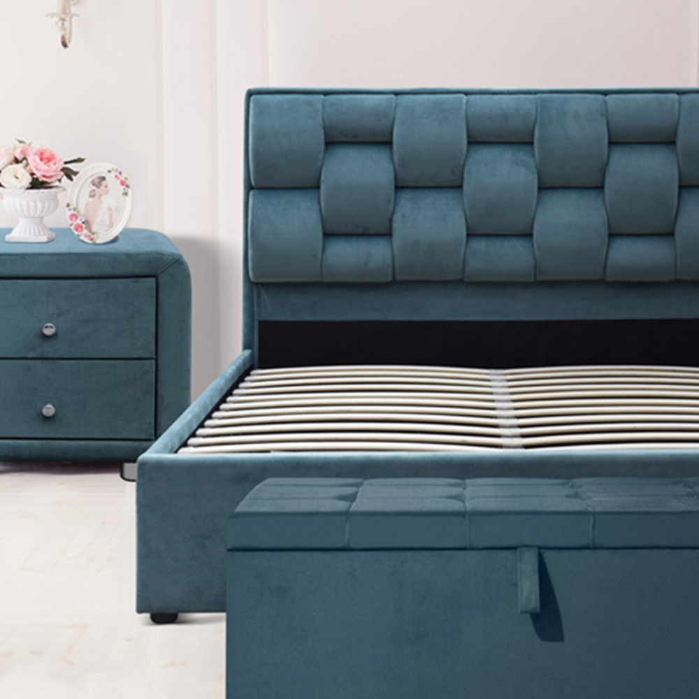 Brooklyn Blue Velvet 3 Piece Bedroom Furniture Set Image 3