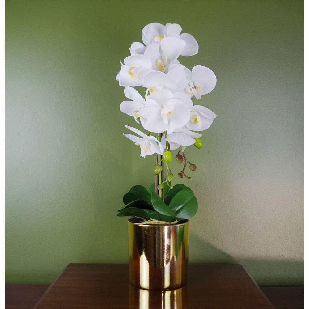 Leaf White and Gold Large Orchid Artificial Plant 52cm Image 2