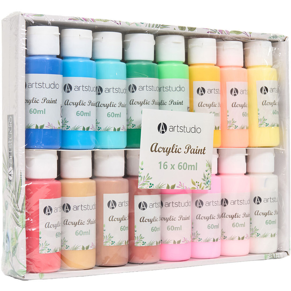 Pack of 16 Acrylic Paints Image 2