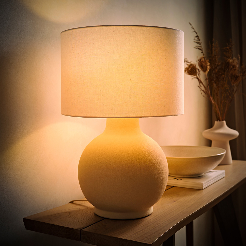 ValueLights Blair Natural Linen Shade Beige Stone Hand Finished Ceramic LED Table Lamp Image 6