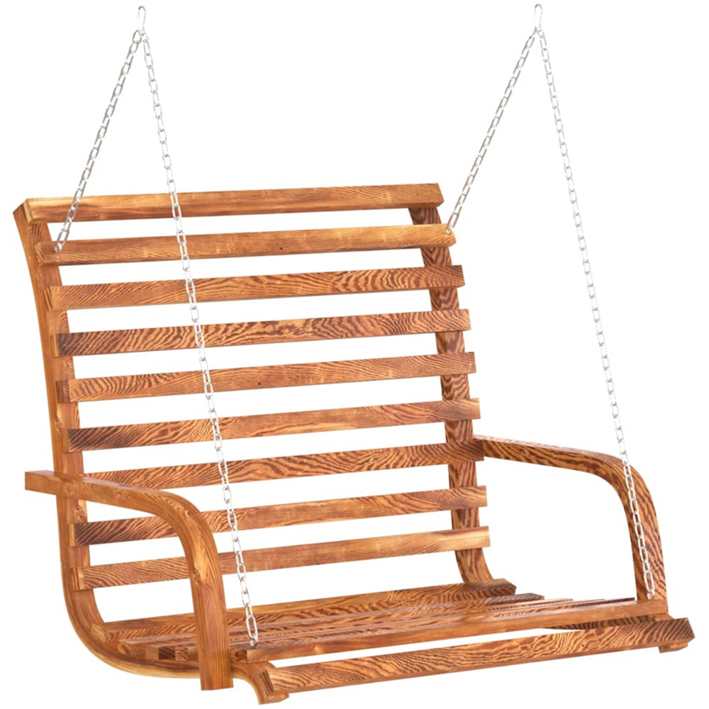 vidaXL Brown and Cream Solid Spruce Wood High Backrest Swing Bed with Canopy Image 3