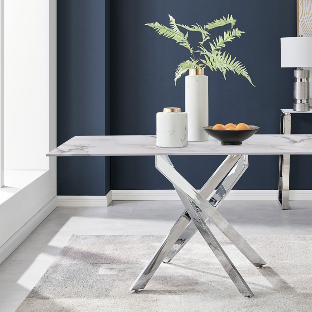 Furniturebox Tavalo 6 Seater Glass Dining Table White Marble Effect and ...