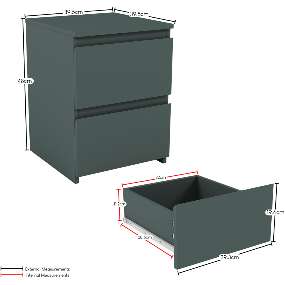 Vida Designs Denver Jasper Green 2 Drawer Large Bedside Table Image 7