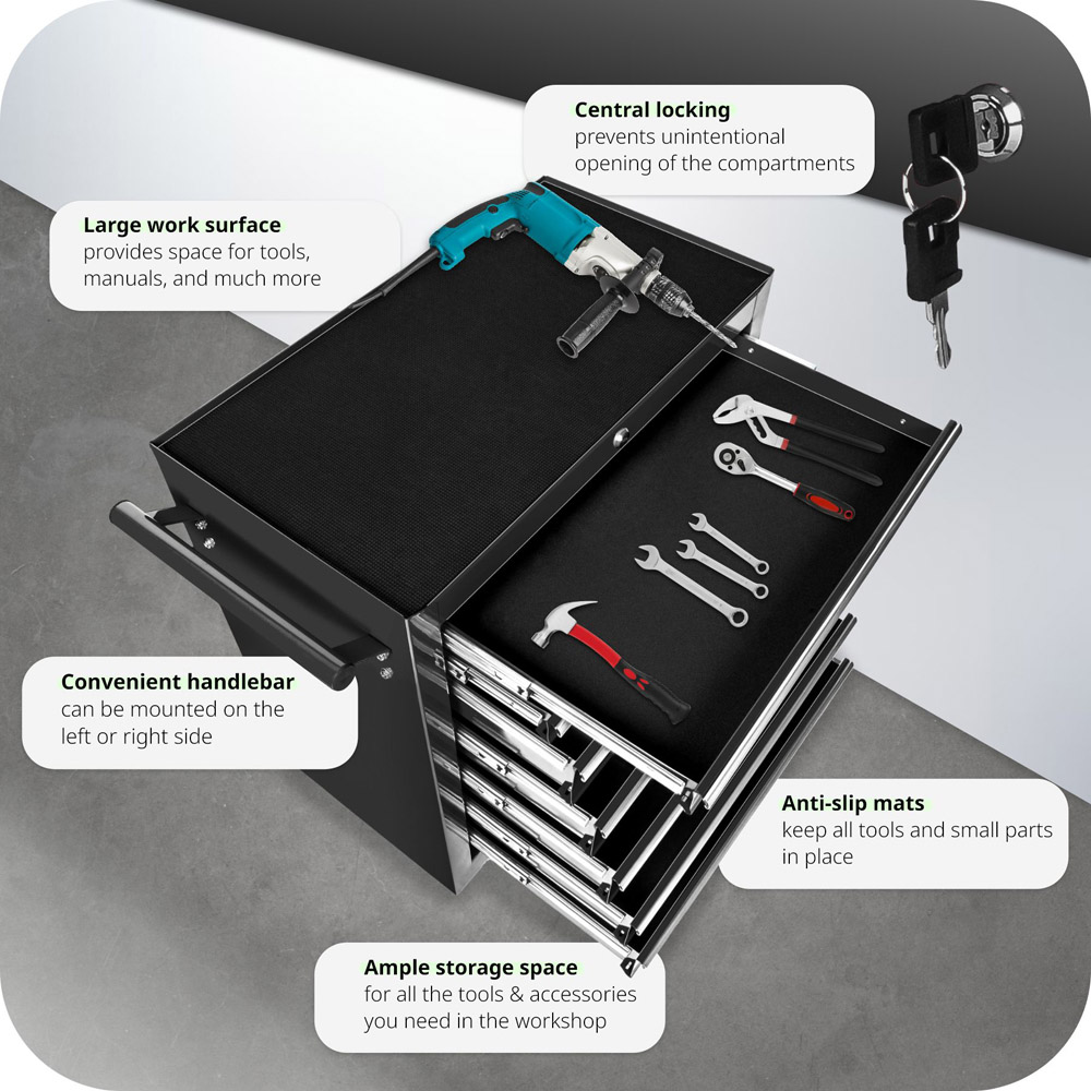 tectake 7 Drawer Black Tool Chest Image 7