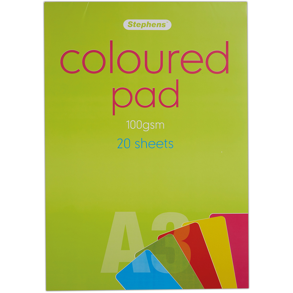 Stephens A3 Assorted Coloured Pad 20 Sheets 100gsm Image 1