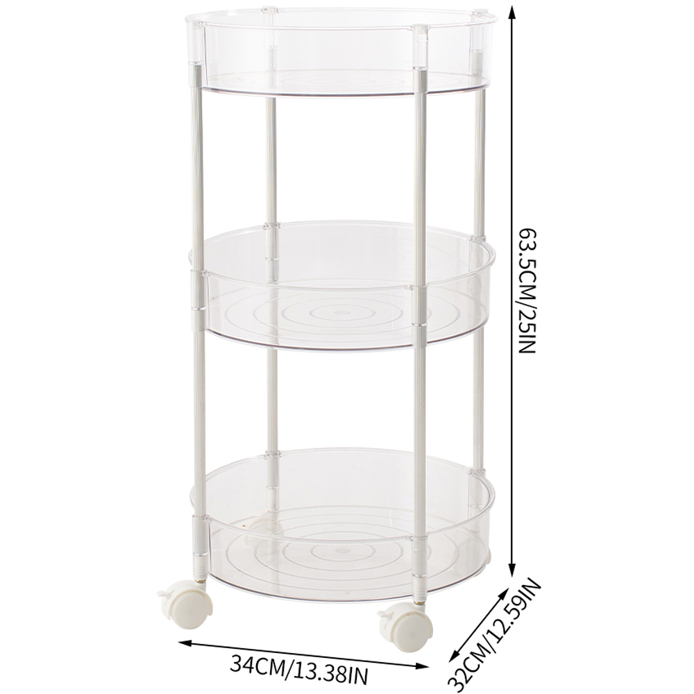 Living and Home 3 Shelf Clear Round Rolling Storage Cart Image 8
