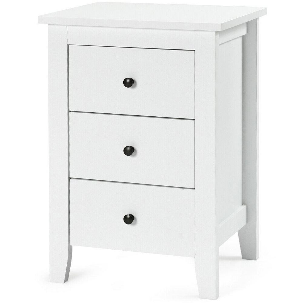 Costway 3 Drawer White Wooden Nightstand Image 2