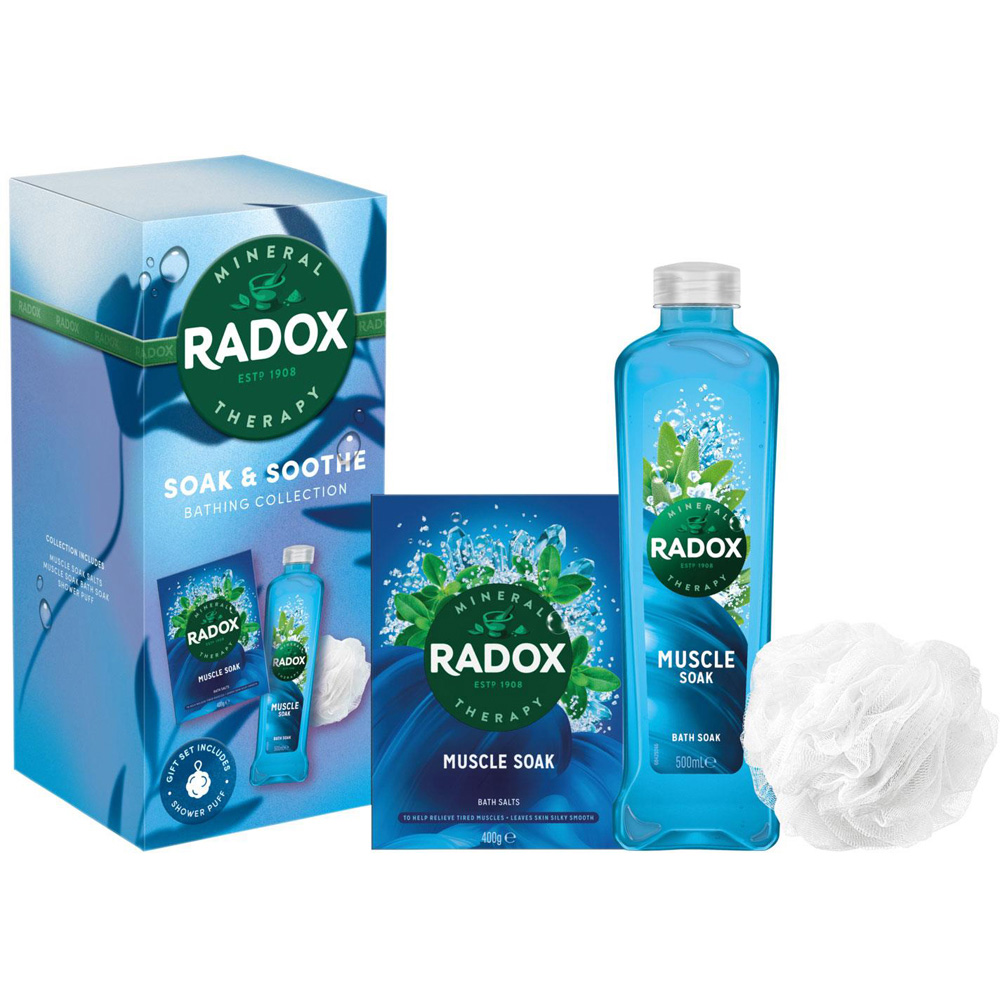 Radox Soak and Soothe Bathing Collection Muscle Soak Gel and Salts Gift Set 3 Pack Image 3