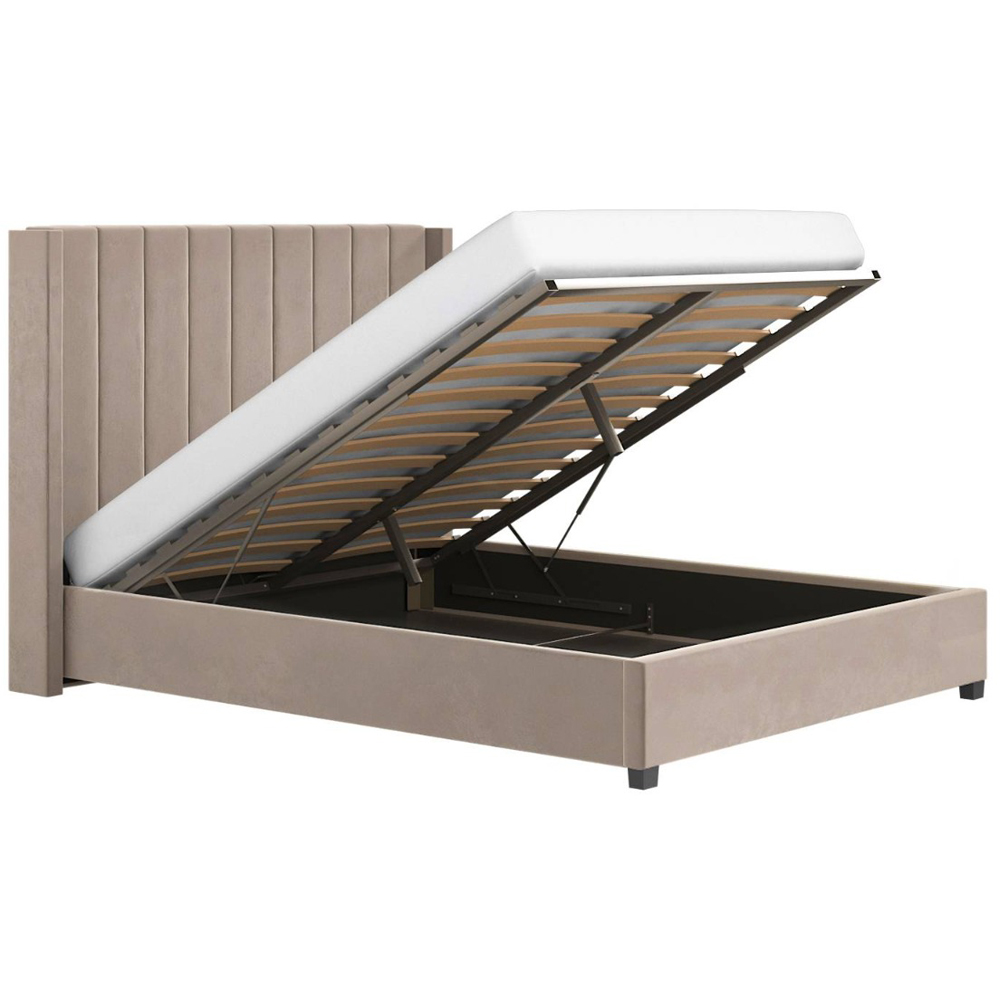 Flair Tiggy King Size Beige Velvet Ottoman Bed with Winged Headboard Image 3