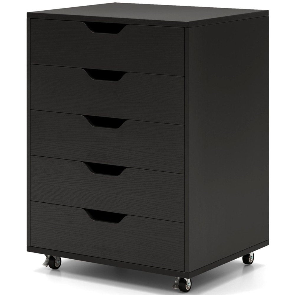 Costway 5 Drawer Black Chest of Drawers with Lockable Wheels Image 2