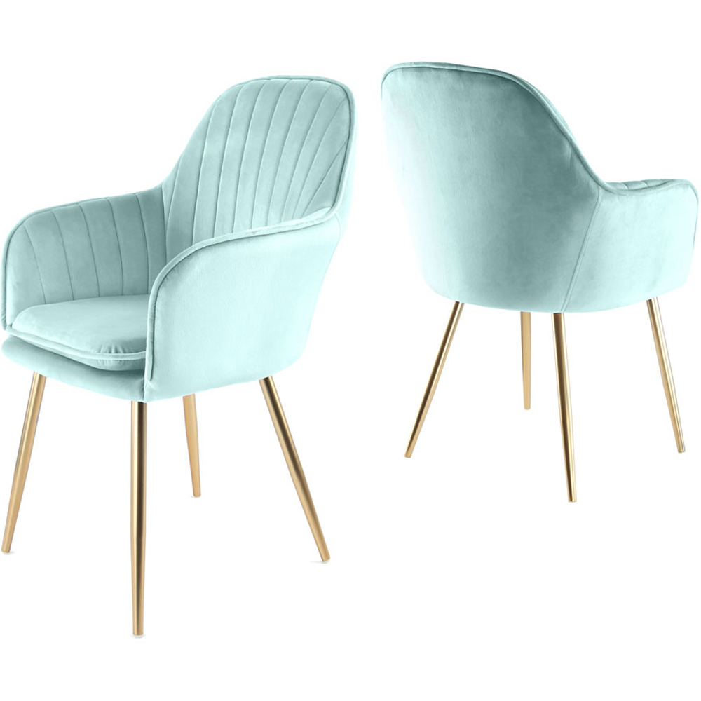 Muse Blue Velvet Accent Chair with Golden Legs Set of 2 Image 5