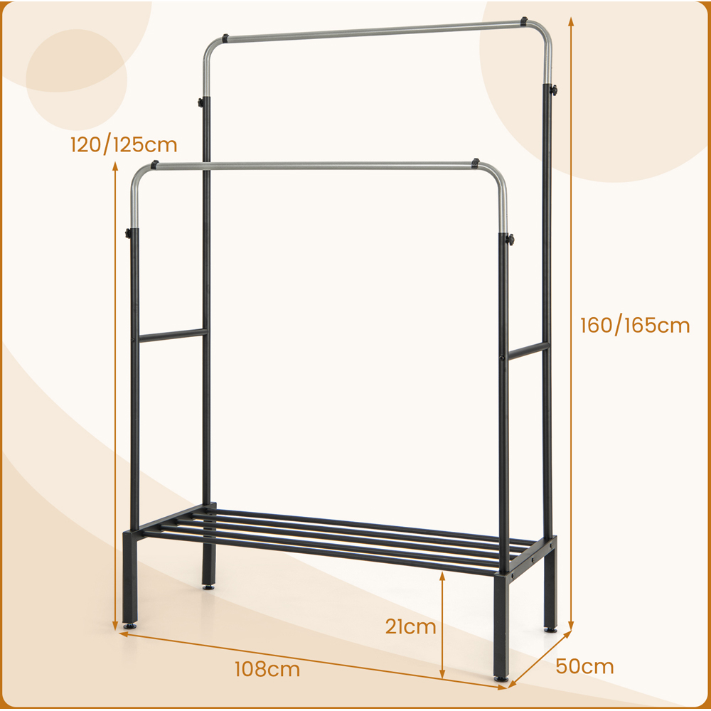 Costway Single Shelf Silver Metal Clothes Stand Rack with 2 Rods Image 9