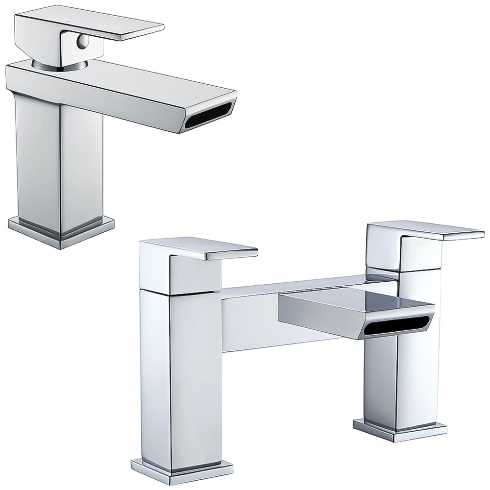 Nes Home Gaze Waterfall Chrome Bath Filler Mixer and Basin Mono Tap Image 1
