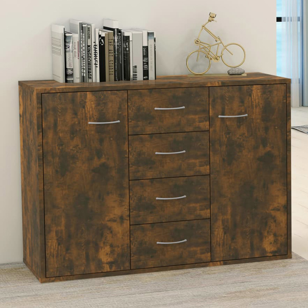 vidaXL 2 Door 4 Drawer Smoked Oak Sideboard Image 1